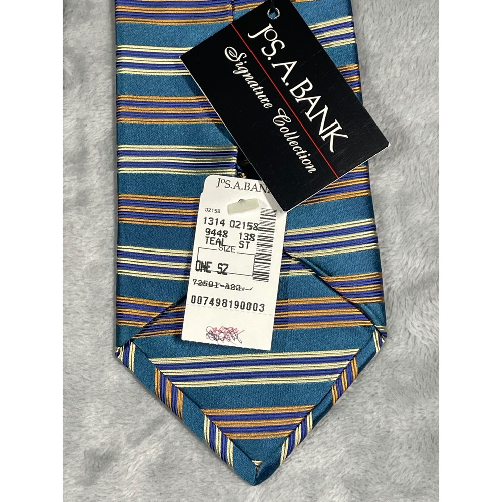 Jos A Bank Signature Collection Silk Tie Teal Gold Purple Striped Made in Italy